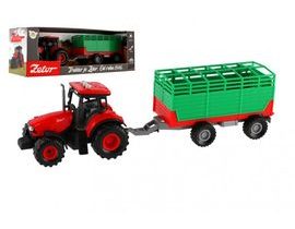 Traktor Zetor s vlekem plast 36cm na setrvačník na bat. se světlem se zvukem v krabici 39x13x13cm