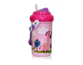 Dětský pohár na pití Lorelli se slámkou 300 ML FUNNY ZOO PINK