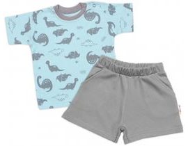 Tričko, krátký rukáv + kraťásky, 2D, Baby Nellys, Dino, bavlna, modrá/šedá