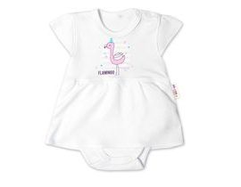 Baby Nellys Bavlněné kojenecké sukničkobody, kr. rukáv, Flamingo - bílé