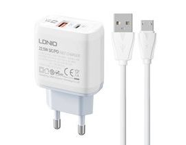 Nástěnná nabíječka LDNIO A2421C USB, USB-C 22,5W + kabel MicroUSB