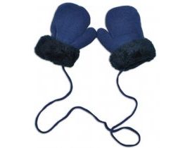 Zimní kojenecké rukavičky s kožíškem - se šňůrkou YO-jeans/granátový kožíšek, vel.110