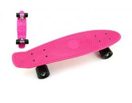 Skateboard 60cm nosnost 90kg, kovové osy, růžová barva, černá kola