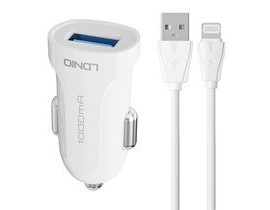 Nabíječka do auta LDNIO DL-C17, 1x USB, 12W + kabel Lightning (bílá)