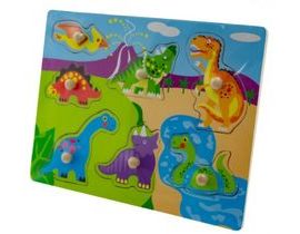 Dřevěné zábavné puzzle vkládací 30x22,5cm - Dinosauři