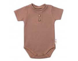 Baby Nellys Kojenecké žebrované body s knoflíčky kr. rukáv, Boy - hnědé, vel. 68