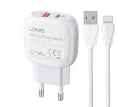 Nástěnná nabíječka LDNIO A2313C USB, USB-C 20W + kabel USB na Lightning