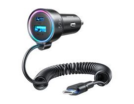 Nabíječka do auta Joyroom JR-CL07, 3 v 1, 1x USB + 1x PD, 55W + kabel Type-C (černá)