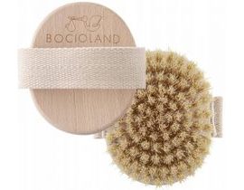 BocioLand Masážní dřevěný kartáč s pevným přírodním vlasem, přírodní