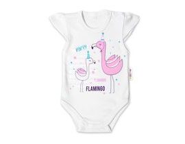 Baby Nellys Bavlněné kojenecké body, kr. rukáv, Flamingo - bílé