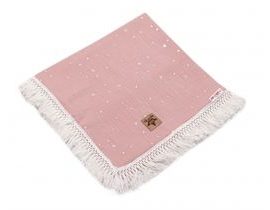 Baby Nellys Luxusní jednovrstvá mušelínová deka Stars s třásněmi, 70 x 100 cm,pudrová