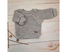 Pletený svetřík pro miminko s knoflíčky Lovely, prodloužené náplety, tm. šedý, 56/62