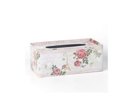 HOME DECOR Krabička na papírové kapesníky plechová ROSE PARIS 24 x 13 x 9,5 cm
