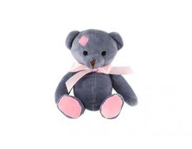 Medvěd sedící s růžovou mašlí plyš 18cm modrý v sáčku 0+