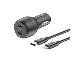 Nabíječka do auta Budi, 2x USB-C, 40W, PD + kabel USB-C na Lightning (černá)