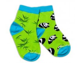 Baby Nellys Bavlněné veselé ponožky Panda - zelené, vel. 104/116