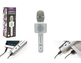 Mikrofón karaoke Bluetooth strieborný na batérie s USB káblom v krabici 10x28x8,5cm Cena za 1ks