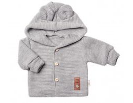Dětský elegantní pletený svetřík s knoflíčky a kapucí s oušky Baby Nellys, šedý