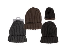 Pánská pletená čepice s vnitřní výplní, univerzální velikost, 100g, 50% polyakryl, 50% polyester, s hlavičkovou kartou, 3 různé barvy (černá, tmavě šedá, světle hnědá)