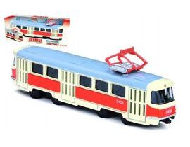 Tramvaj Tatra T3 česká kovová 16cm retro na zpětný chod v krabičce 20x8x6cm CZ design