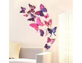 3D motýliky na stenu - fialová