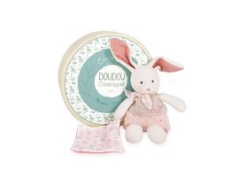 Doudou Plyšový Ecru králiček s růžovou dečkou z BIO bavlny 22 cm