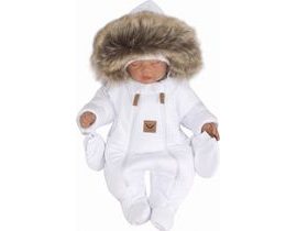 Z&amp;Z Zimní kombinéza s dvojitým zipem, kapucí a kožešinou + rukavičky, Angel - bílá