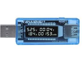 USB tester KWS-V20, V-A metr a měřič kapacity 4-20V / 0-3A DC