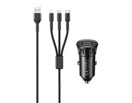 Nabíječka do auta 2x USB, Remax RCC236, 2,4A (černá) + kabel 3 v 1