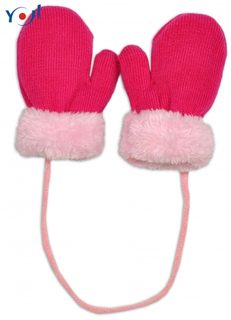 Zimní kojenecké rukavičky s kožíškem - se šňůrkou YO -malinové/růžový kožíšek, 110