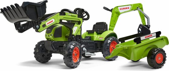 AKCE - FALK Šlapací traktor 2040N Claas Arion 410 s nakladačem, rypadlem a vlečkou