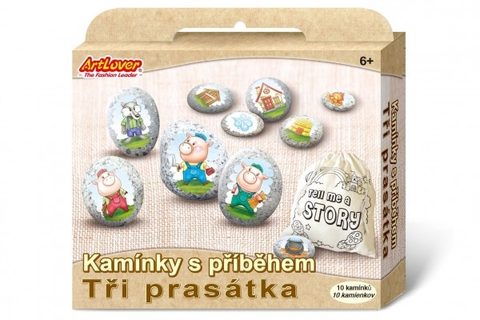 Kameny s příběhem se samolepkami Tři prasátka kreativní sada v krabičce 19x16x4cm