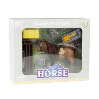 Plastické hnedé koňa s príslušenstvom