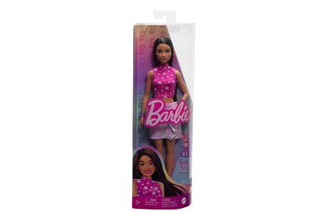 Barbie Modelka-Lesklá sukně a růžový TOP s hvězdami HRH13