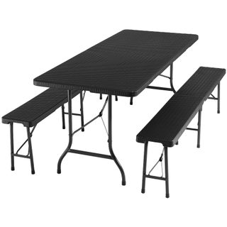 tectake 404528 kempinková sada stolu a lavice vani - v ratanovém vzhledu,skládací - černá-ratanový vzhled černá-ratanový vzhled umělá hmota