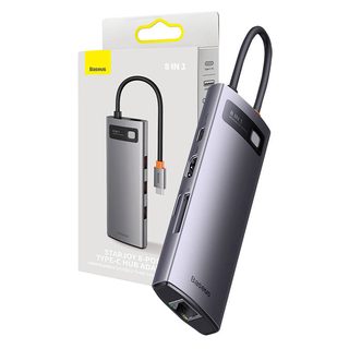 Rozbočovač 8v1 Baseus řady StarJoy, USB-C na 3x USB 3.1 + HDMI + USB-C PD + RJ45 + microSD/SD