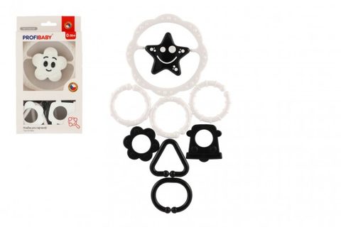 Rattle Star/Flower + Rings Black and White Plastic v krabici 12,5x23x3cm 0m +