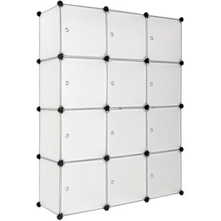 Tectake 401577 Systém s premenlivým policom s 12 škatuľami s dverami 112x37x148cm