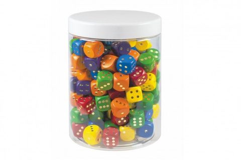 Hracie kocky farebné drevo spoločenská hra 16mm 150 ks v plastovej dóze 10x14cm Cena za 1ks