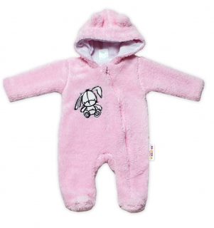 Baby Nellys Chlupáčkový overálek s kapucí, Cute Bunny - světle růžový, vel. 62