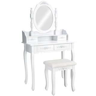 tectake 402072 kosmetický toaletní stolek barok zrcadlo a stolička - bílá bílá dřevo