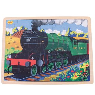 Bigjigs Toys Drevené puzzle historický vlak Flying Scotsman 35 dielikov