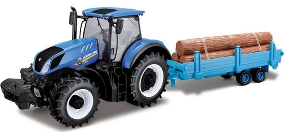Boburago 1:32 Farm Traktor New Holland s drevenou vlečkou