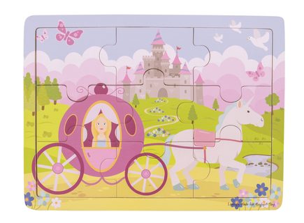 Bigjigs Toys Drevené puzzle princezná s kočiarom