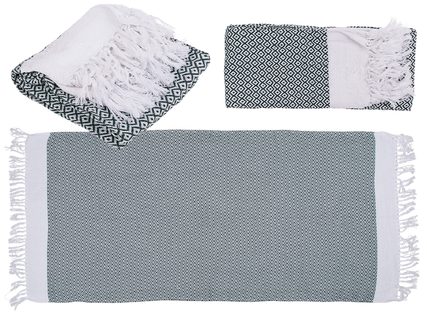 Zeleno-bílý ručník Premium Fouta (do sauny a na pláž)