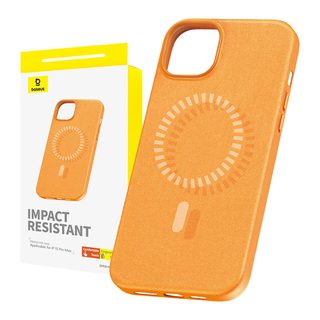 Magnetické pouzdro pro iPhone 15 ProMax Baseus Fauxther Series (oranžové)