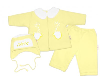 Kabátek, čepička a kalhoty Baby Nellys ® - krémově žlutá, vel. 68