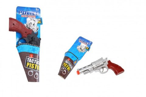 Pistole klapací + policejní odznak plast 22cm 2 barvy na kartě