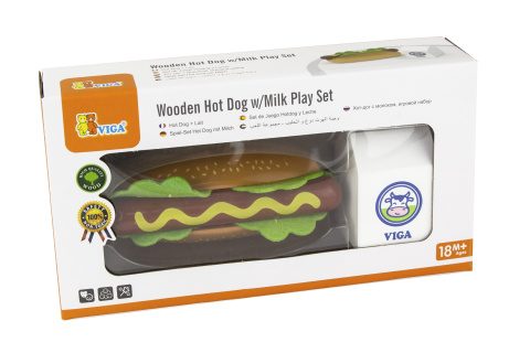 Dřevěná sada hotdog a mléko