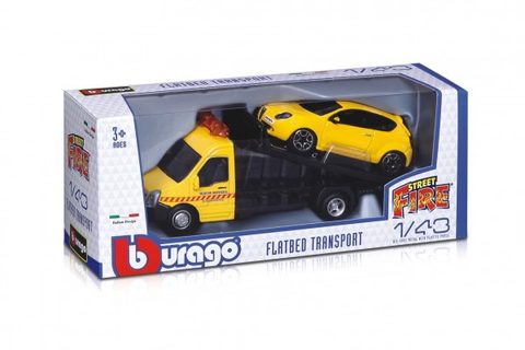 Auto / kamión Bburago odtahovka + auto 1:43 kov / plast 21cm 6 farieb v krabičke 22x9x6,5cm Cena za 1ks